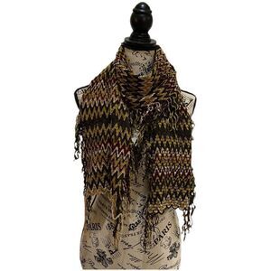 Imagotuscia Scarf Chenille Italy Black Red Beige Chevron 17x68 Large Winter Wrap